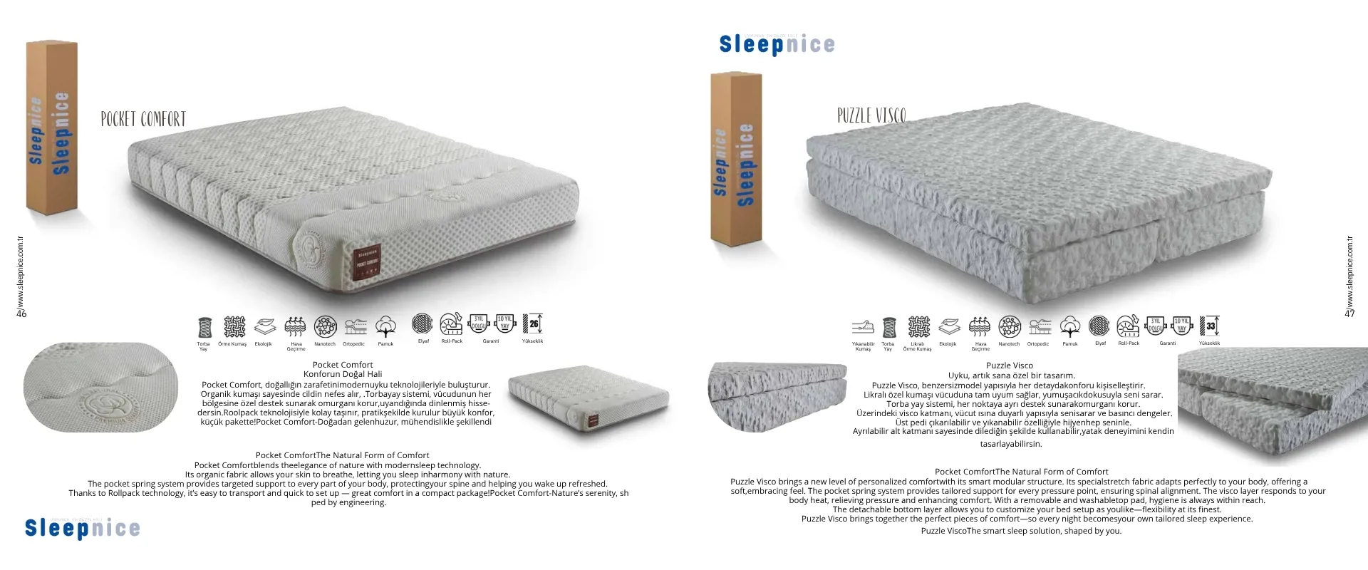 Pocket Comfort ve Puzzle Visco Yatak