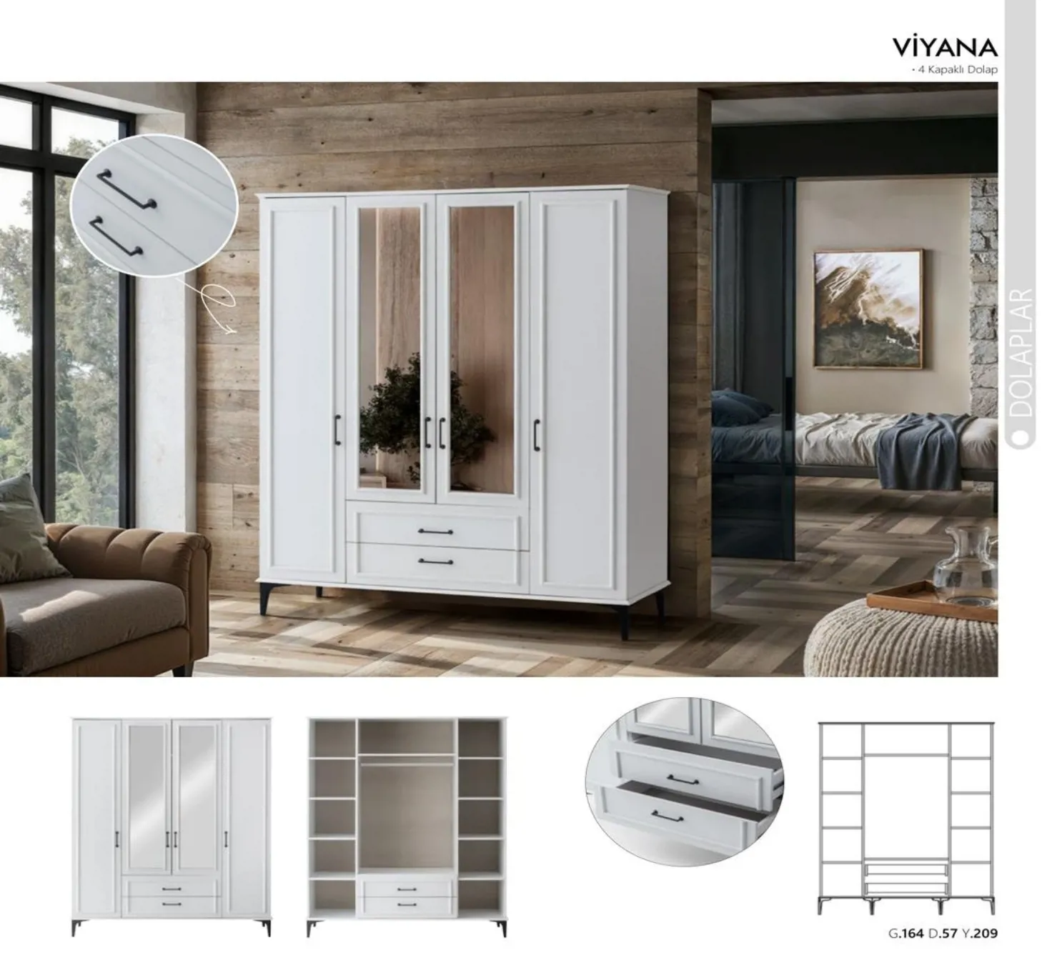 Viyana 4 Kapaklı Gardrop