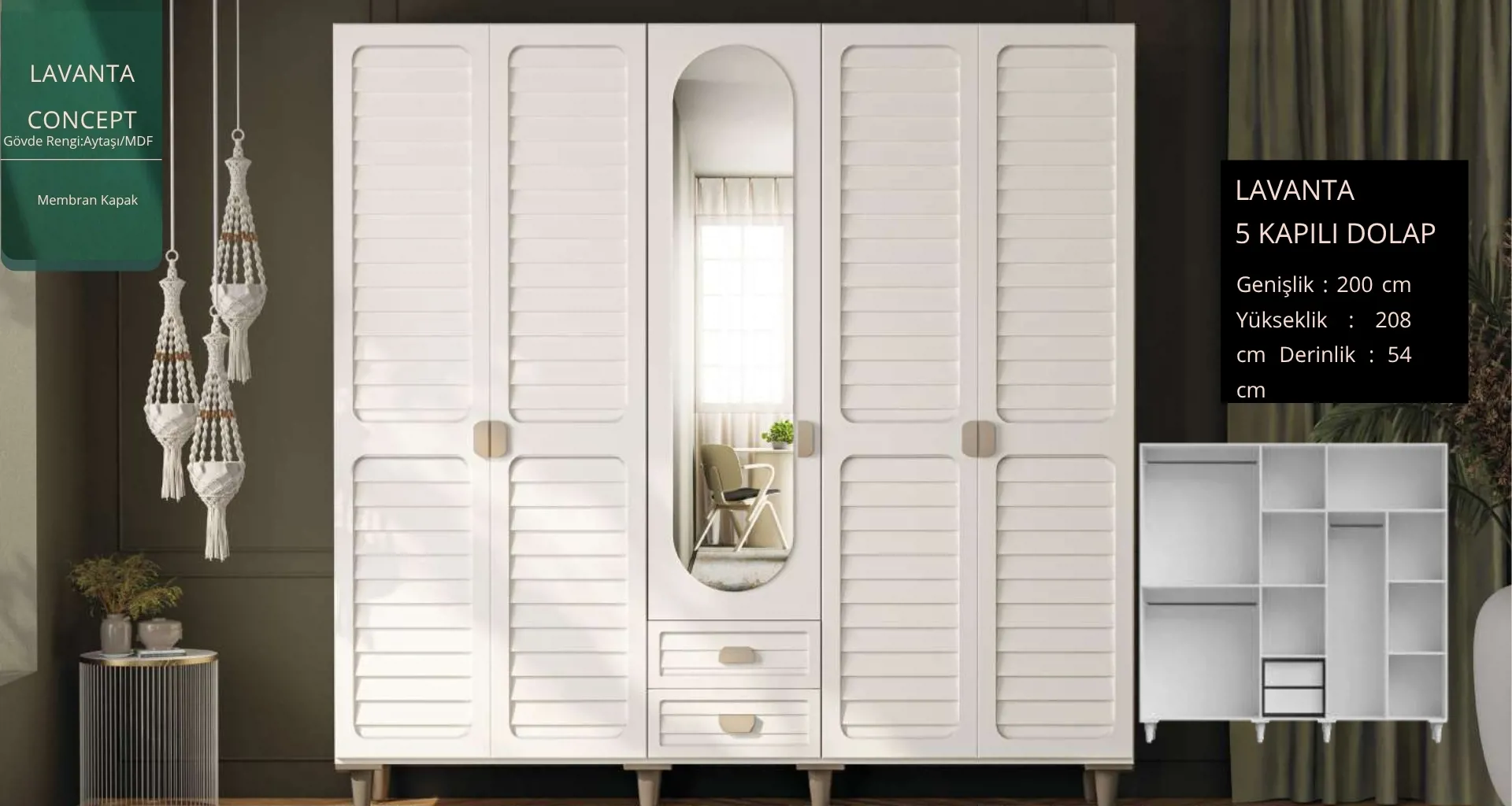 Lavanta 5 Kapaklı Gardrop