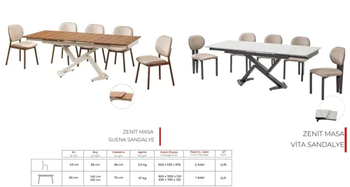 Zenit Masa Sude ve Vita Sandalye Seti