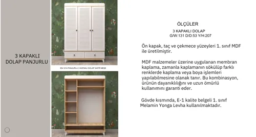 3 Kapaklı Panjurlu Gardrop